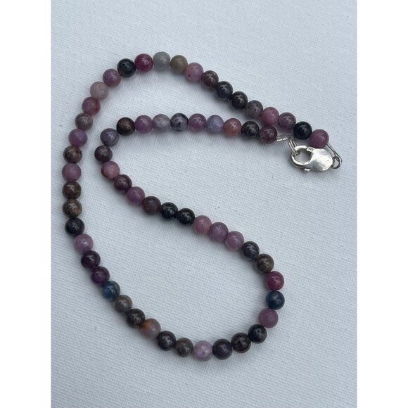 Ruby & Sapphire Bead Necklace - Sterling Silver Clasp - Picture 3 of 5